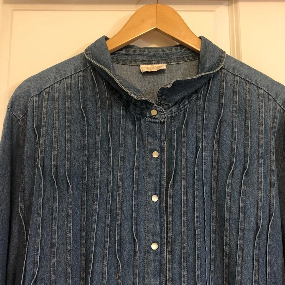 Roaman's Denim Midi Ruffle Front Dress 3X EUC - Host Pick 10/13/25 - Picture 5 of 16